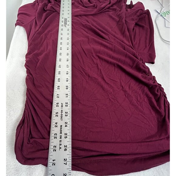 Cabi Womens Long-Sleeve Draped Front Ruched Top Size Large Burgundy Stretch #393 - Picture 6 of 6
